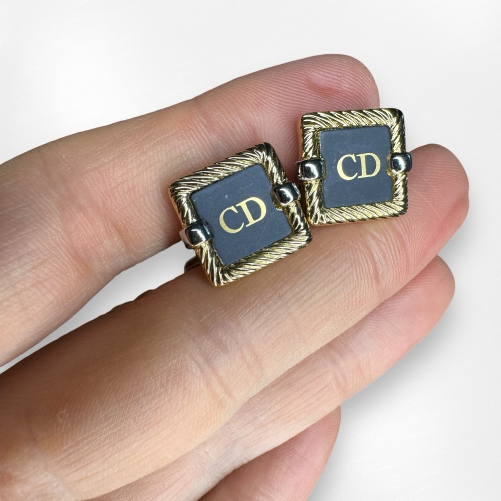 Christian Dior Vintage Cufflinks and Tie Bar / Money Clip Gold Silver & Black - Picture 8 of 14